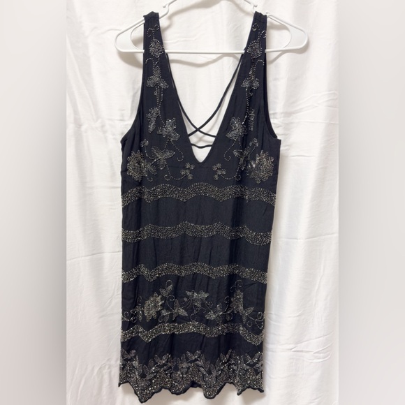 Free People Bali Mad Love beaded Mini Dress Black size Medium NWOT - Picture 2 of 9